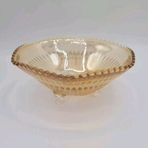 Vintage Jeanette Carnival Glass Amber 3 Footed Candy‎ Dish Trinket Collectible